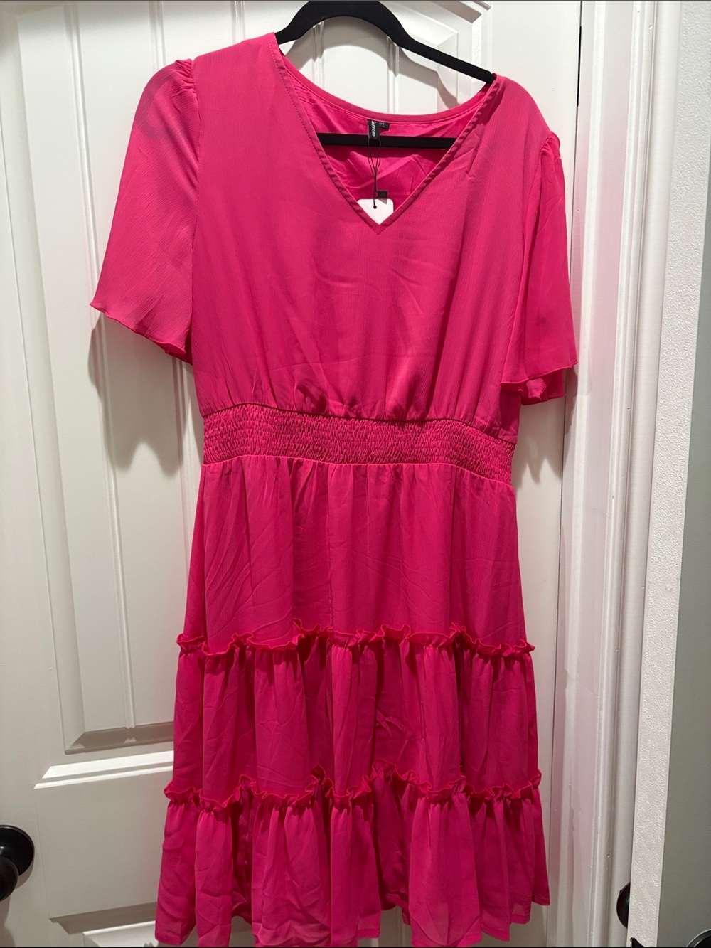 Pink Tiered V-Neck Dress